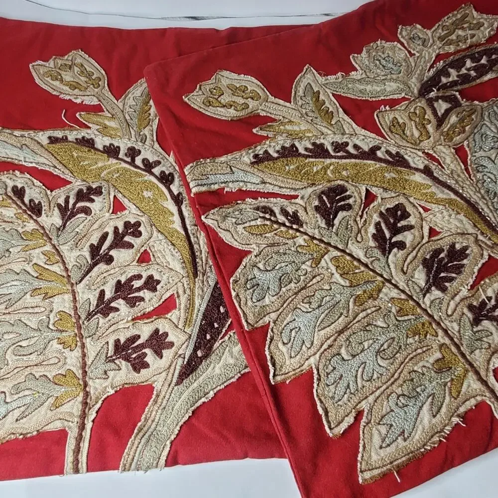 Pottery Barn set of 2 Red & Gold floral throw pillow red fall theme cover 21